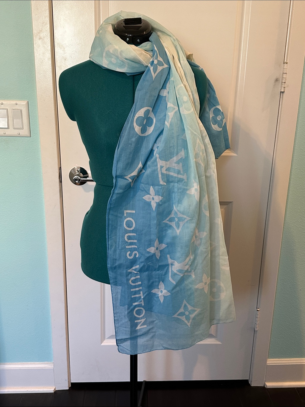 Louis Vuitton Aqua To Sky Blue Monogram Scarf